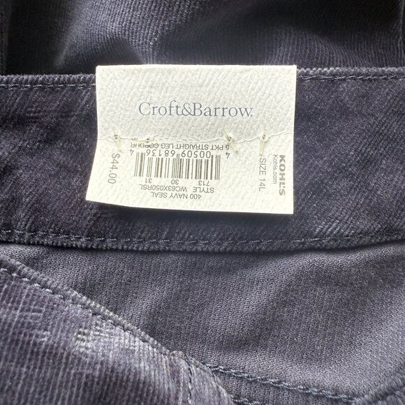 Croft & Barrow Womens 14L Straight Leg Corduroy Pants Navy Stretch Mid-Rise NWT - Picture 3 of 6